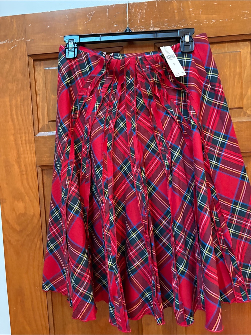 Anthropologie Red Tartan Circle Skirt